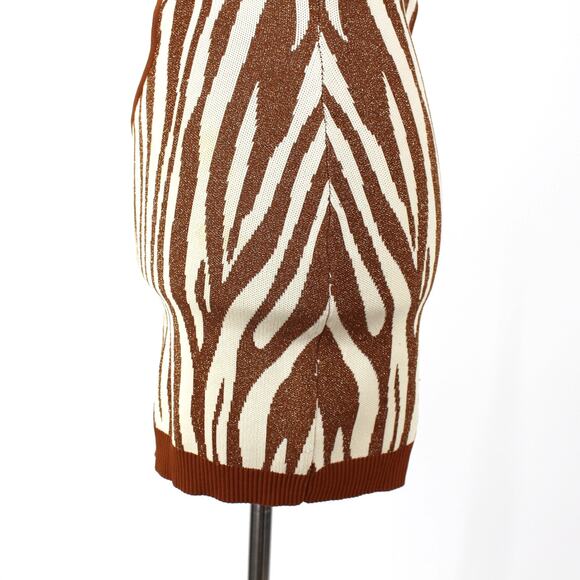 Retrofete Dimi Zebra Mini Dress Brown Cream Cut Out Sleeveless Ribbed Knit XS - Picture 5 of 8